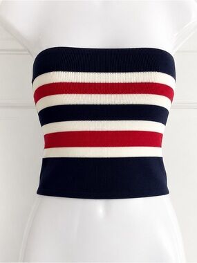 Iris Red White Blue Striped Strapless Crop Top